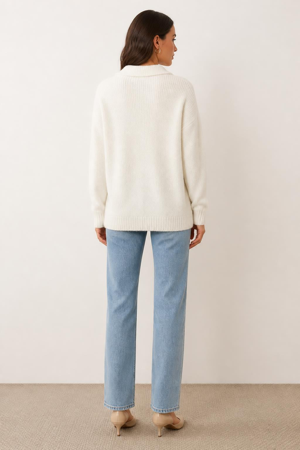 Mia | Polo Sweater for Women, Relaxed Button Pullover - back view