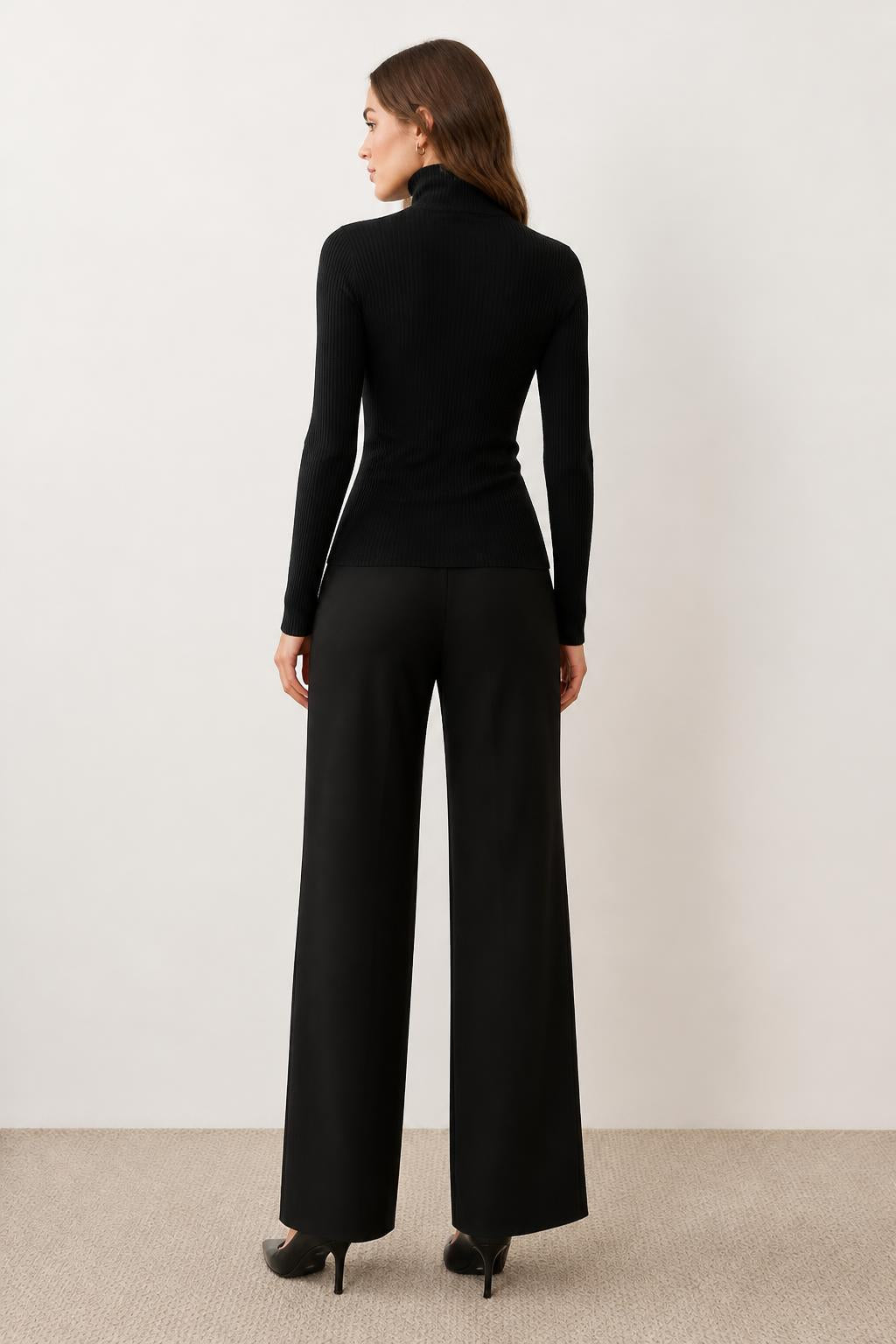 Mia | Turtleneck Shirt, Ribbed High-Neck Slim Fit - back view