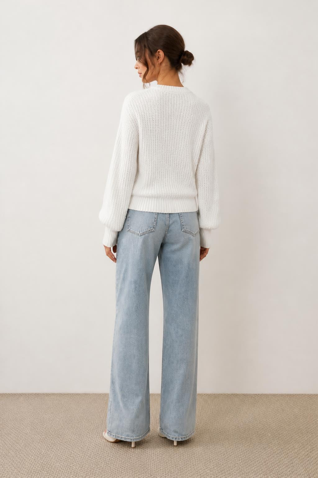 Isabella | Womens Sweater, Minimalist Round-Neck Long Sleeve - back view