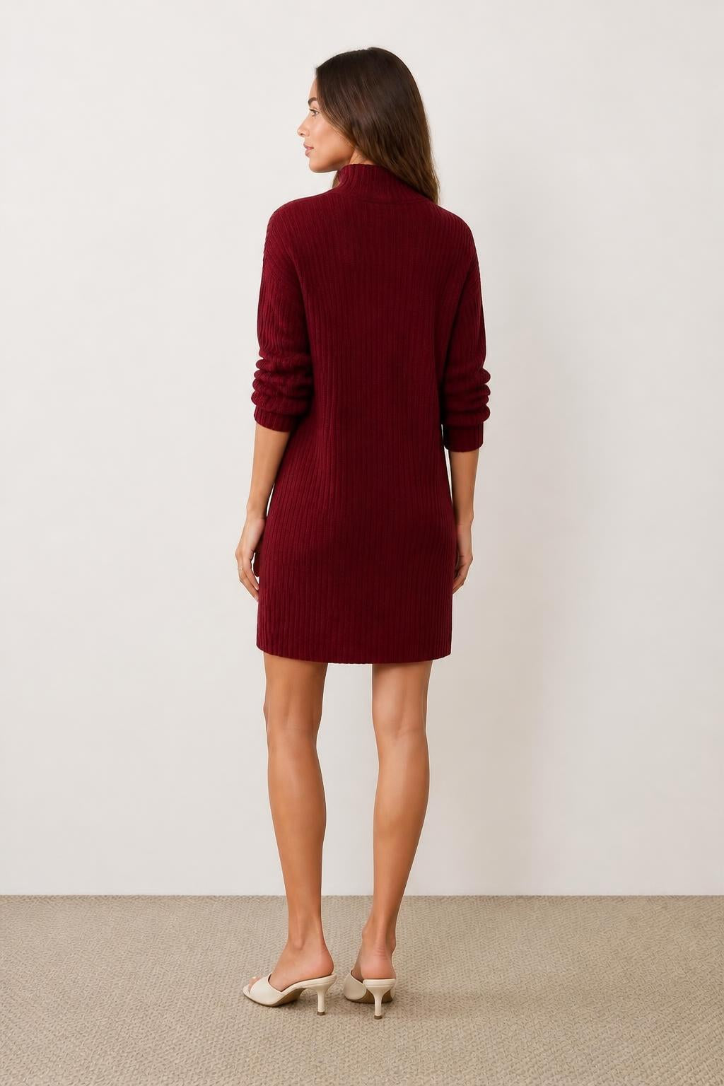 Evelyn | Turtleneck Sweater Dress, Ribbed High-Neck for Autumn and Winter - back view