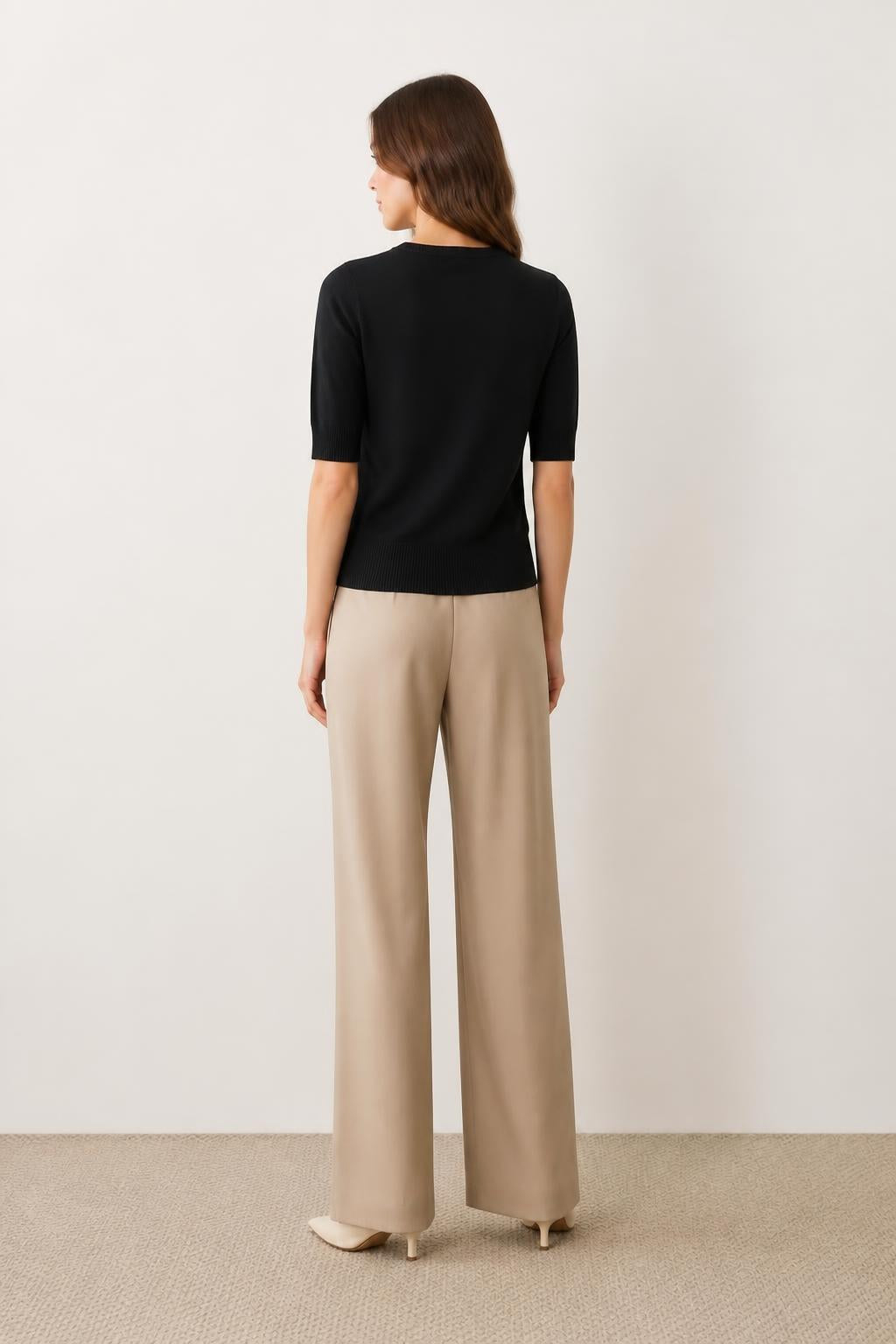 Sophia | Short Sleeve Sweater, Vintage Round-Neck Knit - back view