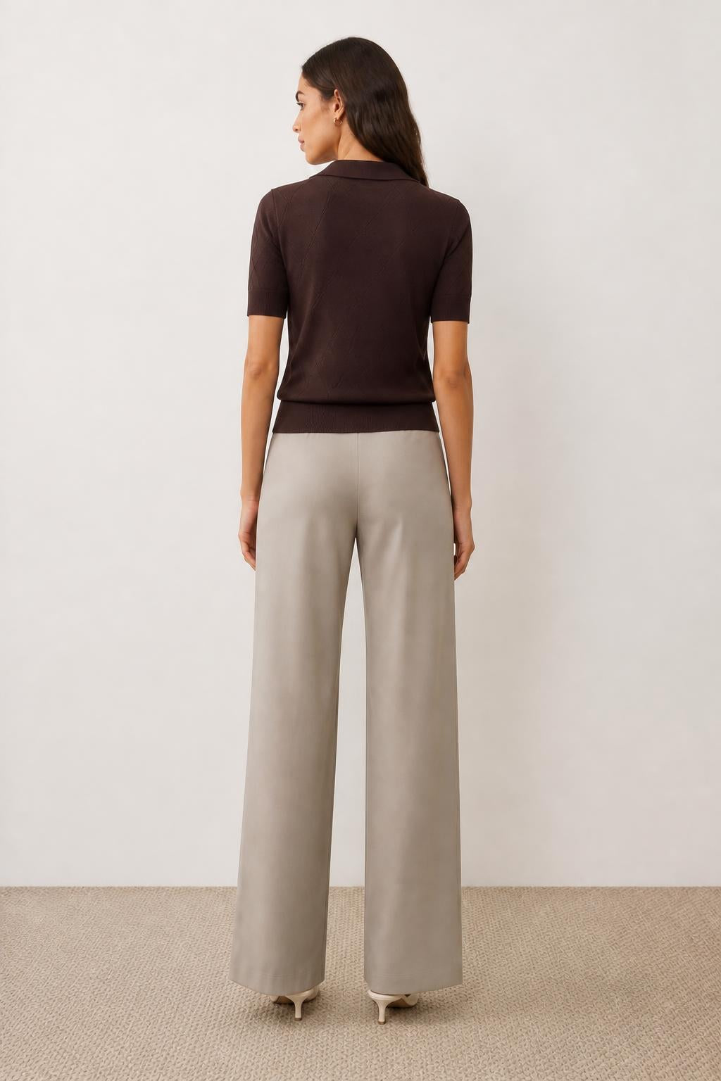 Charlotte | Women's Argyle Sweater, Short-Sleeve Knit Top for Commuting - back view
