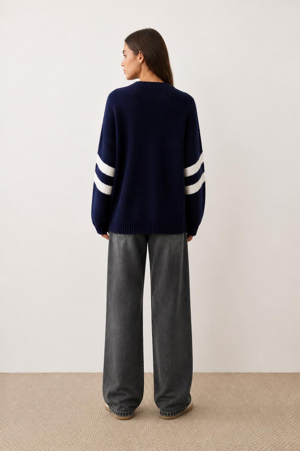 Emma | Fall Sweaters, Star Pattern Loose Crewneck - back view