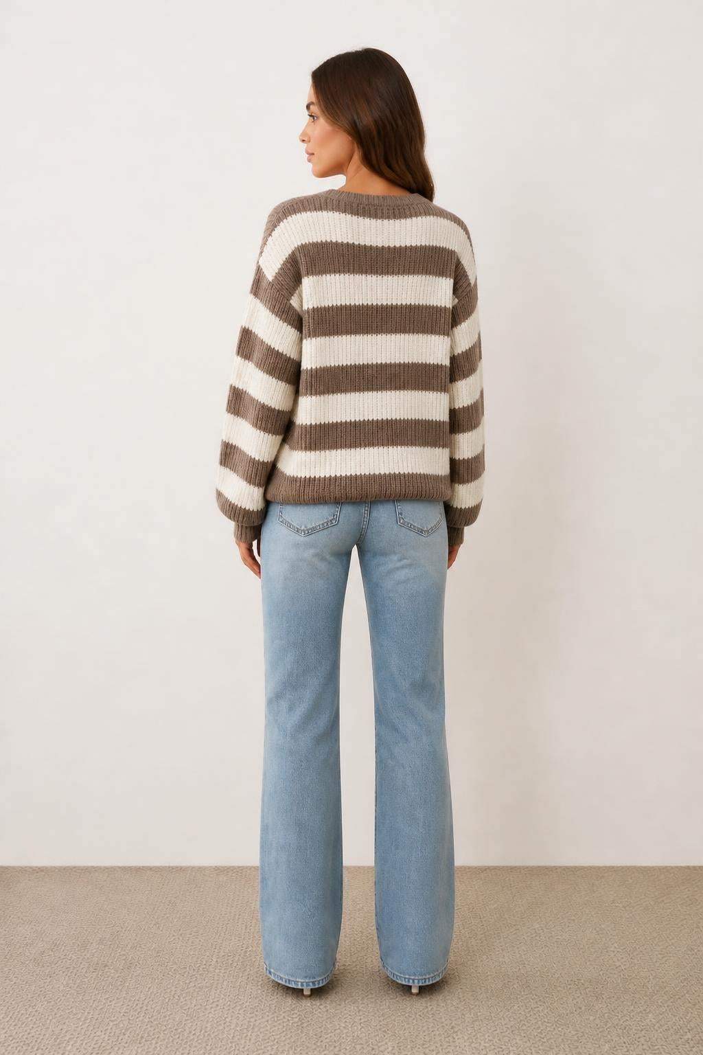 Amelia | Knit Sweater, Color-Block Stripes in a Versatile Casual Style - back view