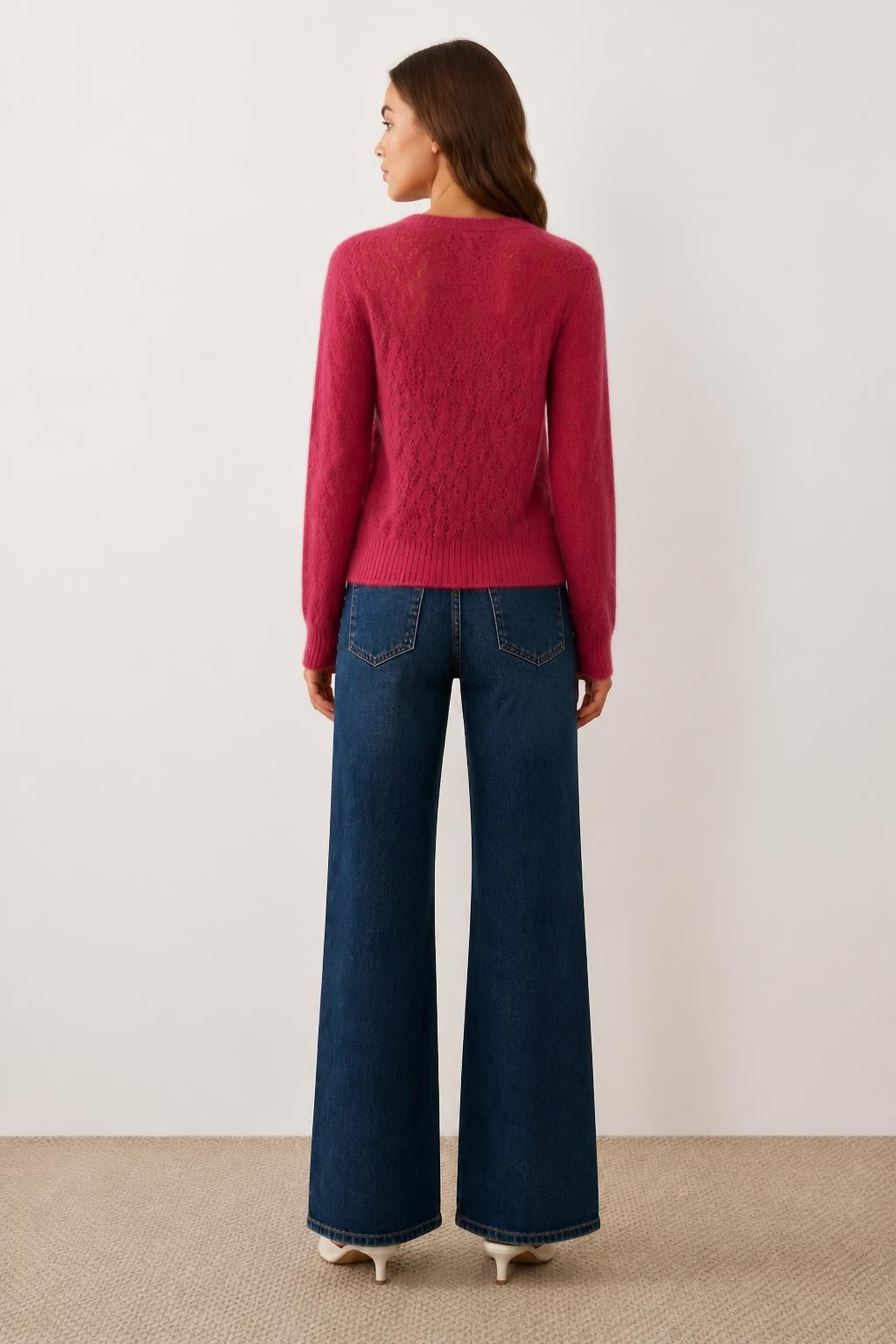 Sophia | Womens Cardigan, French Openwork Loose Fit - back view