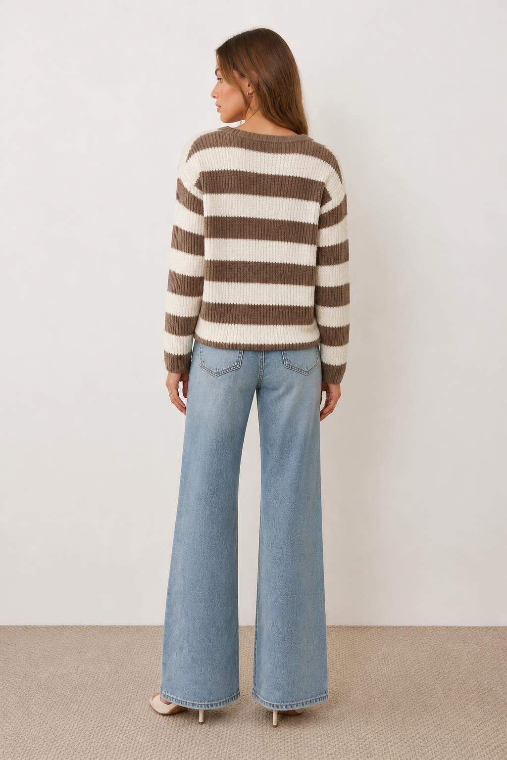 Sofia | Light Sweater, Colorblock Striped for Mild Spring Days - back view