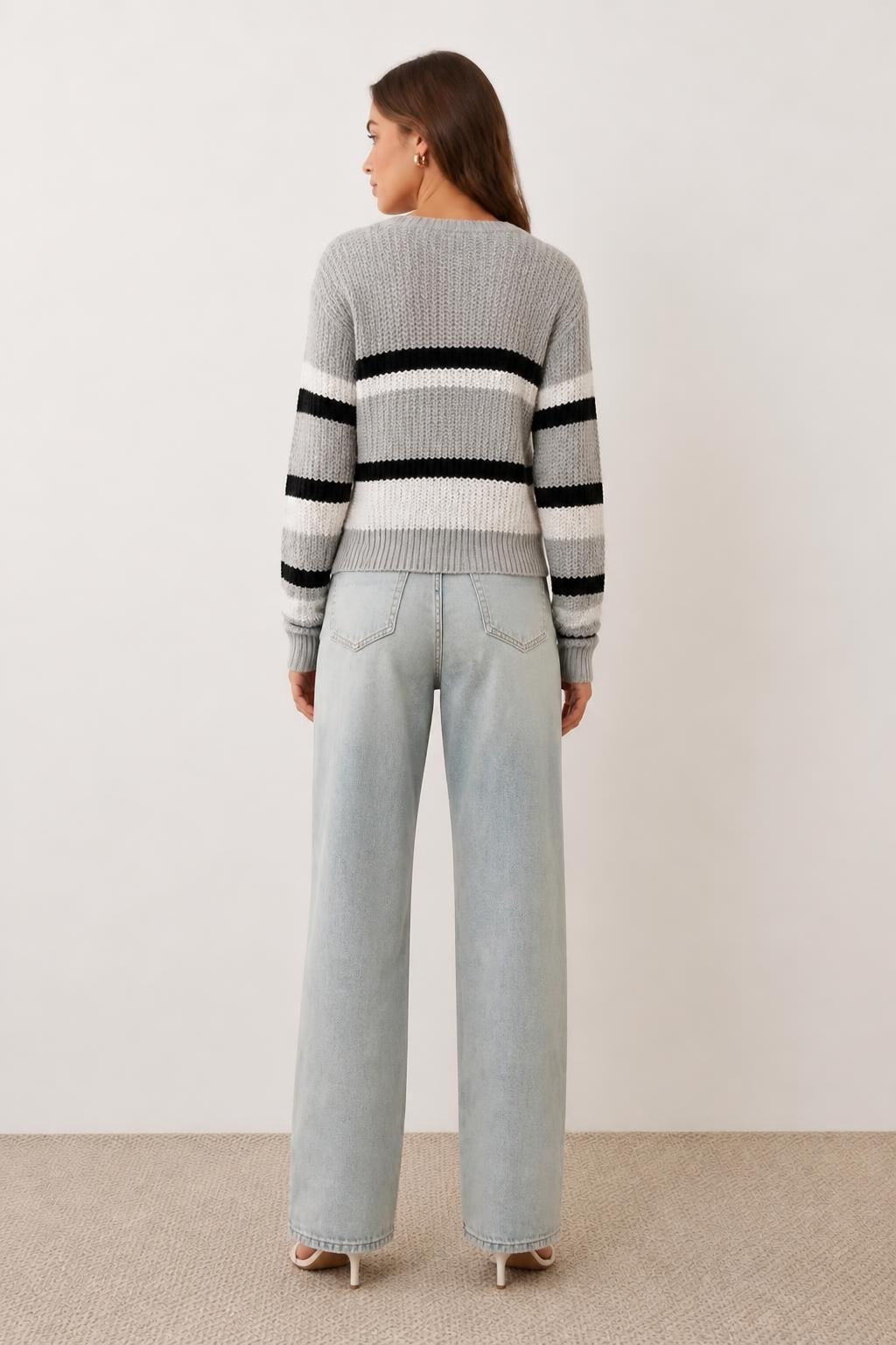 Charlotte | Women's Sweaters, Striped Round-Neck Knit - back view