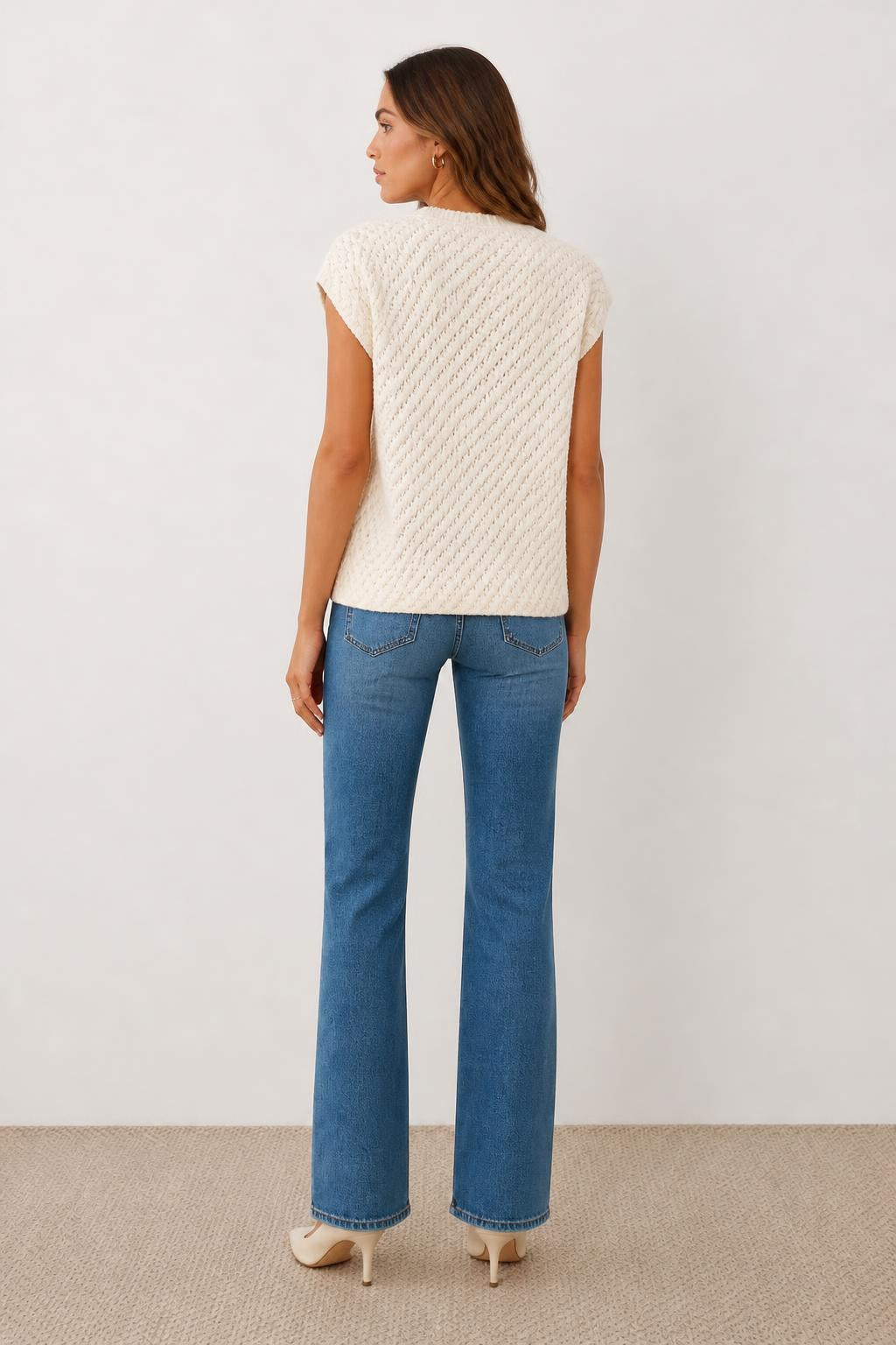 Emma | Ladies Polo Sweater, Relaxed Knit Vest Style with Sleeves - back view