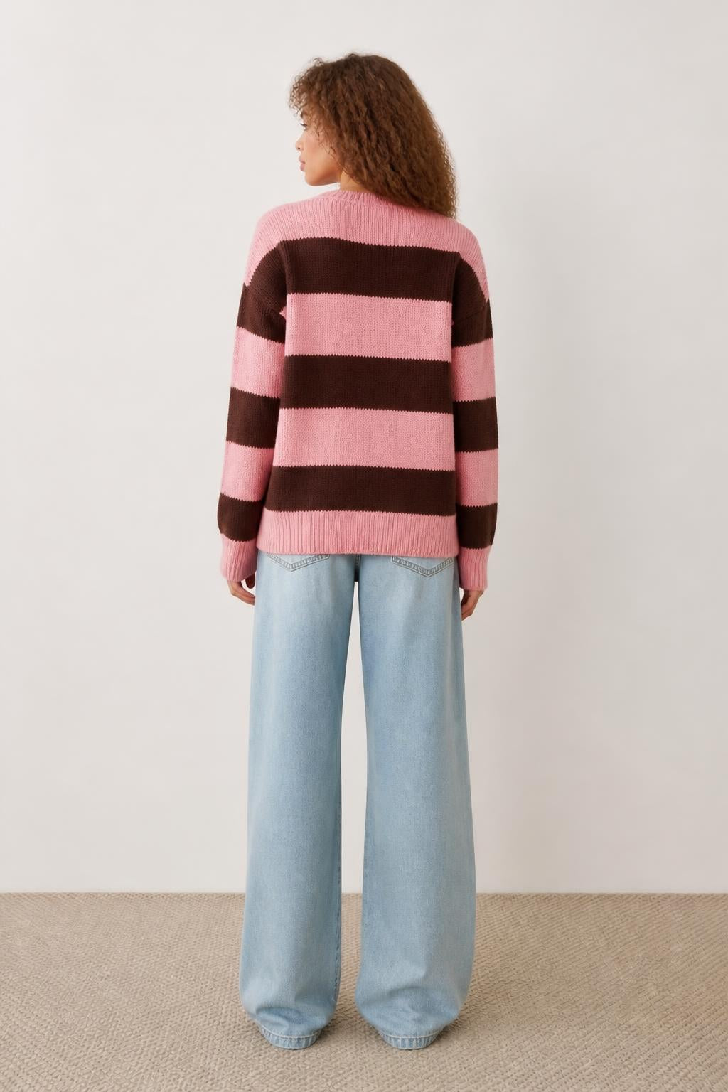Mia | Y2K Tops, Colorblock Striped Crewneck Sweater - back view