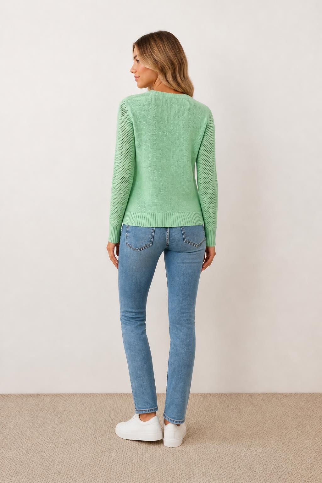 Isabella | V Neck Sweater, Elegant Straight Fit with Medium Stretch - back view