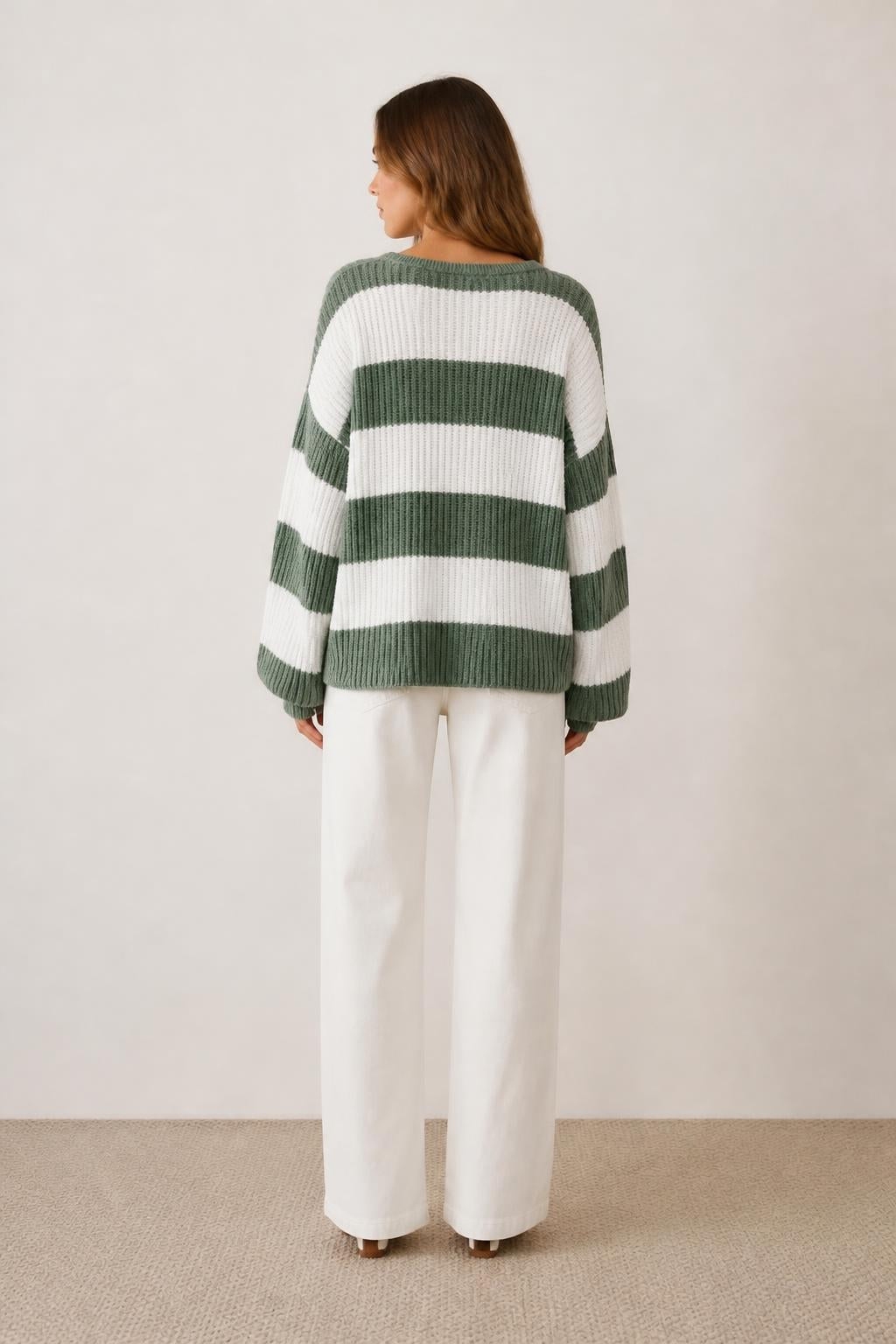Sofia | Off Shoulder Sweater, Loose V-Neck Knit - back view