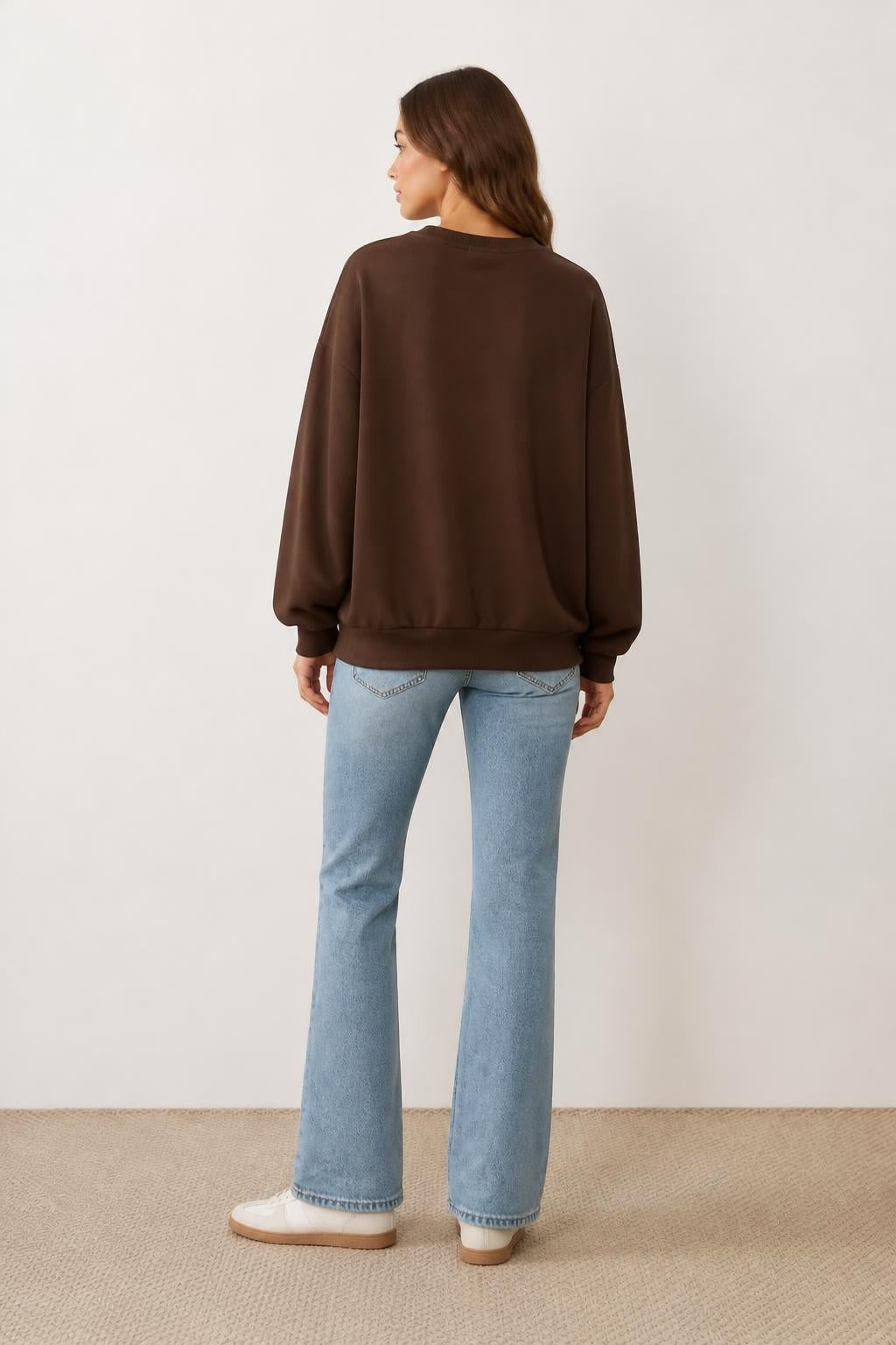 Eliana | Graphic Sweatshirt, Letter-Print Round-Neck Long Sleeve - back view