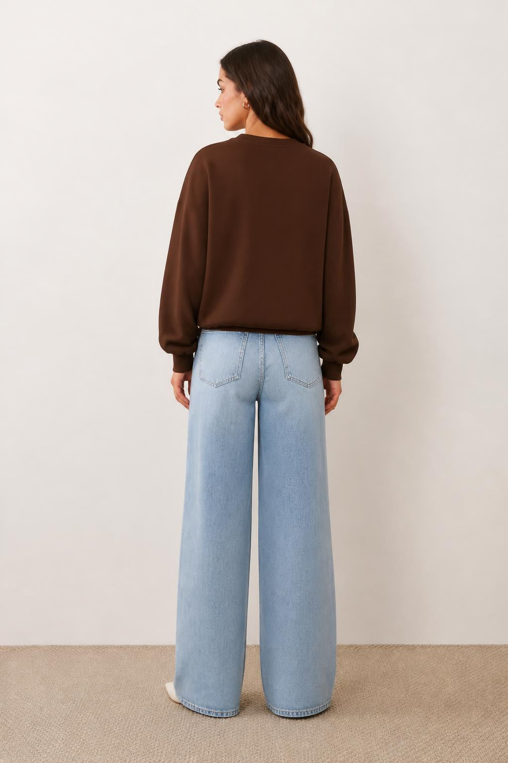 Sofia | Graphic Sweater, Long-Sleeve Crewneck with COFFEE Print - back view