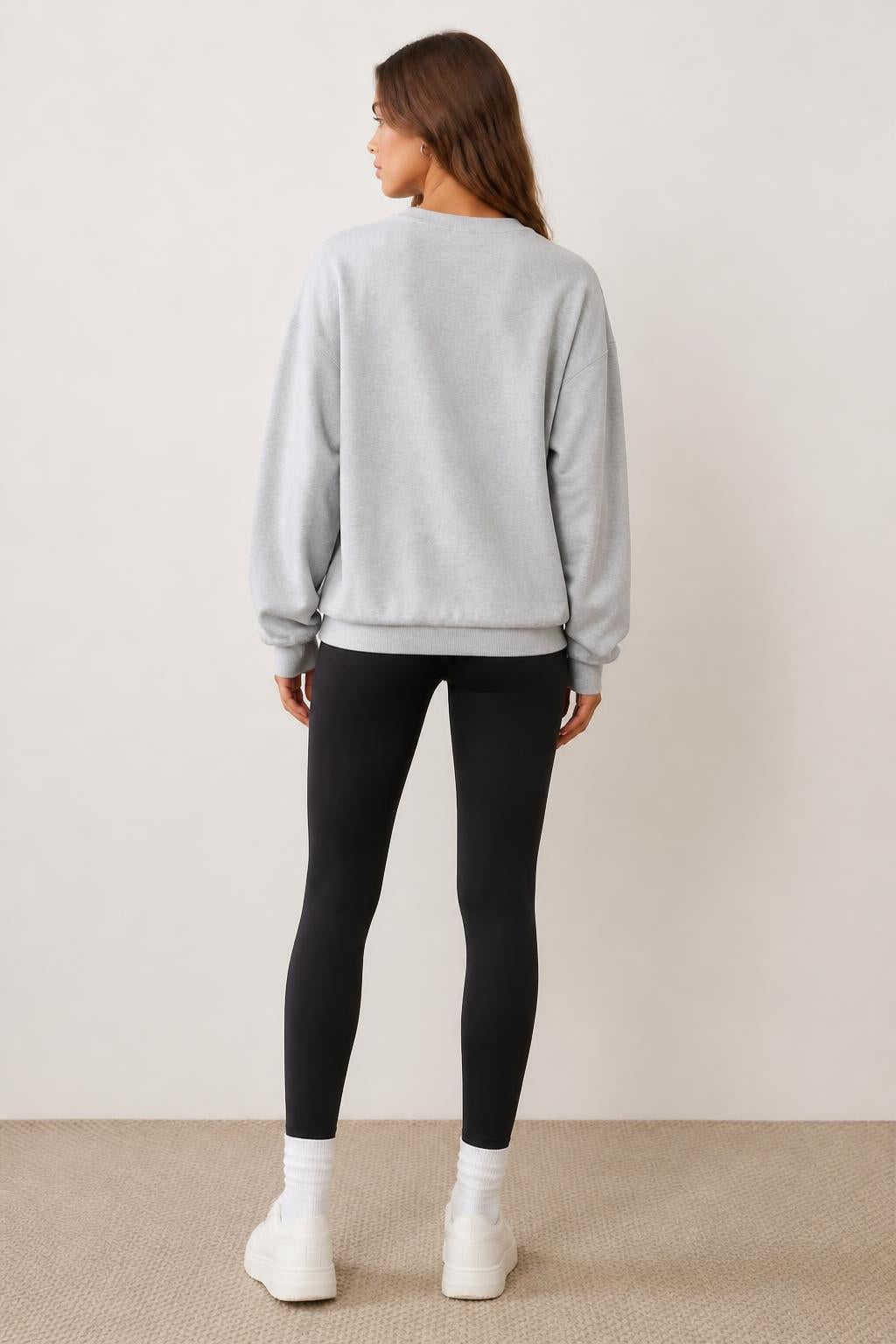 Emma | Crew Neck Sweatshirt, Thick Pullover with Letter Print - back view