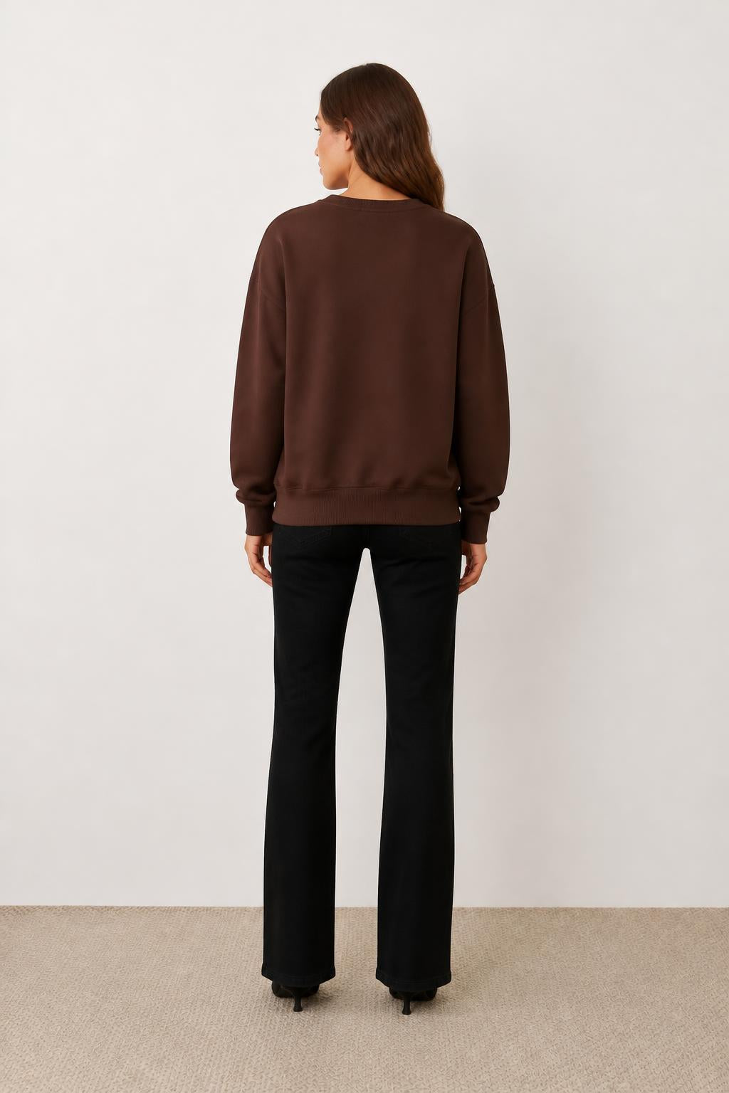 Evelyn | Crewneck Sweatshirt Women, COFFEE Graphic Round Neck - back view