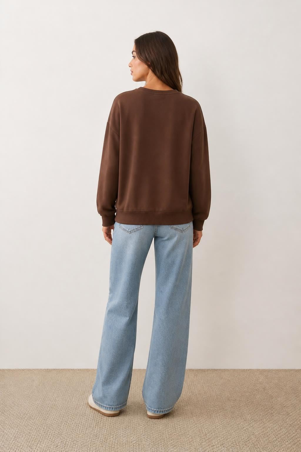 Amelia | Graphic Sweatshirt, Coffee Letter Print with Round Neck - back view