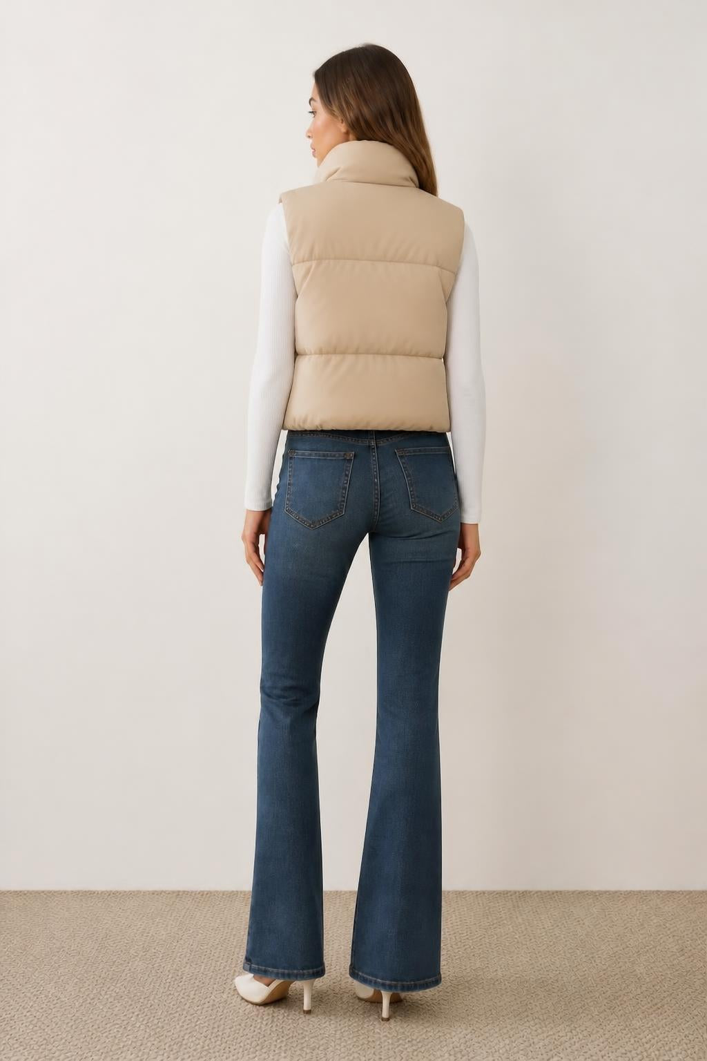 Mia | Puffer Vest Ladies, Padded with Stand Collar - back view
