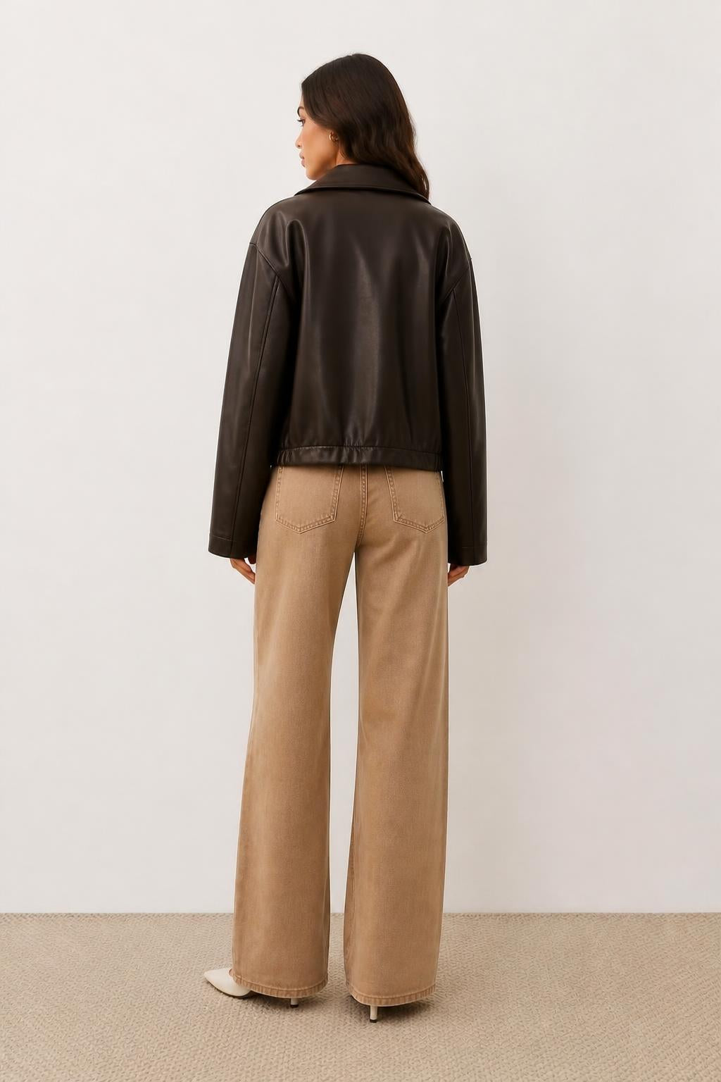 Isabella | Faux Leather Jacket, Elegant PU Commuter Style - back view