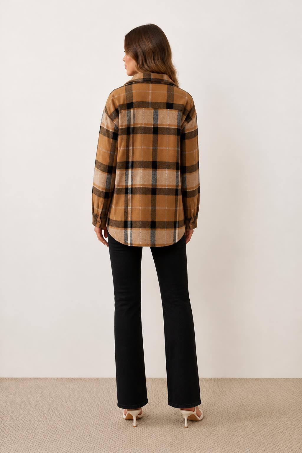 Charlotte | Shacket Women, Plaid Fleece-Lined with Hood - back view