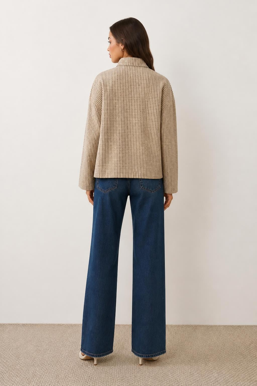 Evelyn | Plaid Jacket, Checked Lightweight Zip for Spring and Autumn - back view