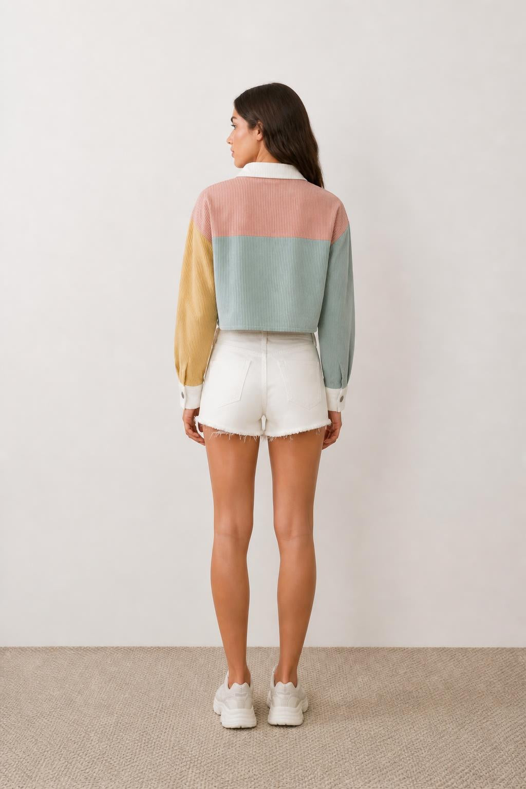 Charlotte | Corduroy Jacket Women, Colorblock Off-Shoulder - back view