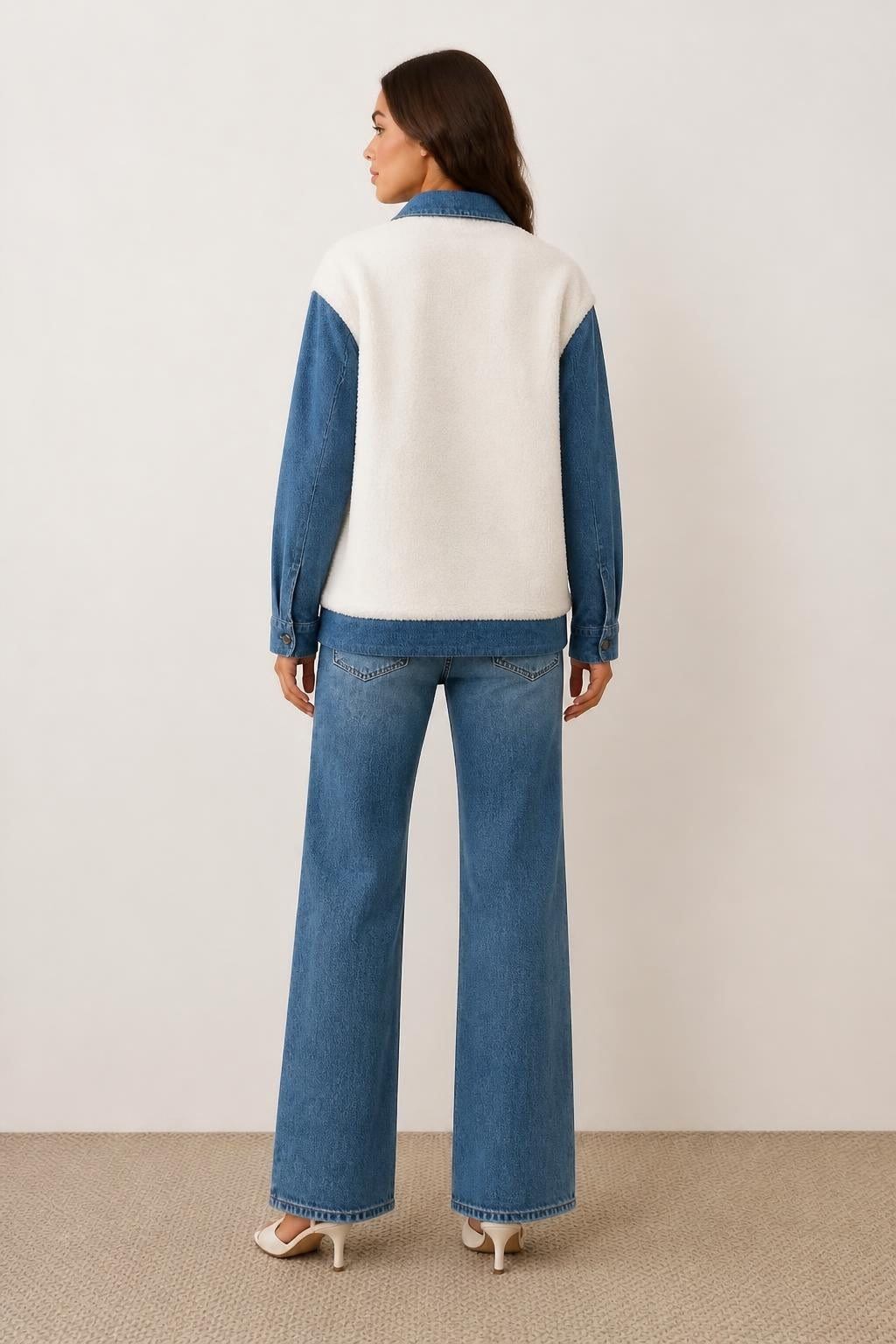 Emma | Fuzzy Jacket, Colorblock Plush Long Sleeve for Autumn and Winter - back view