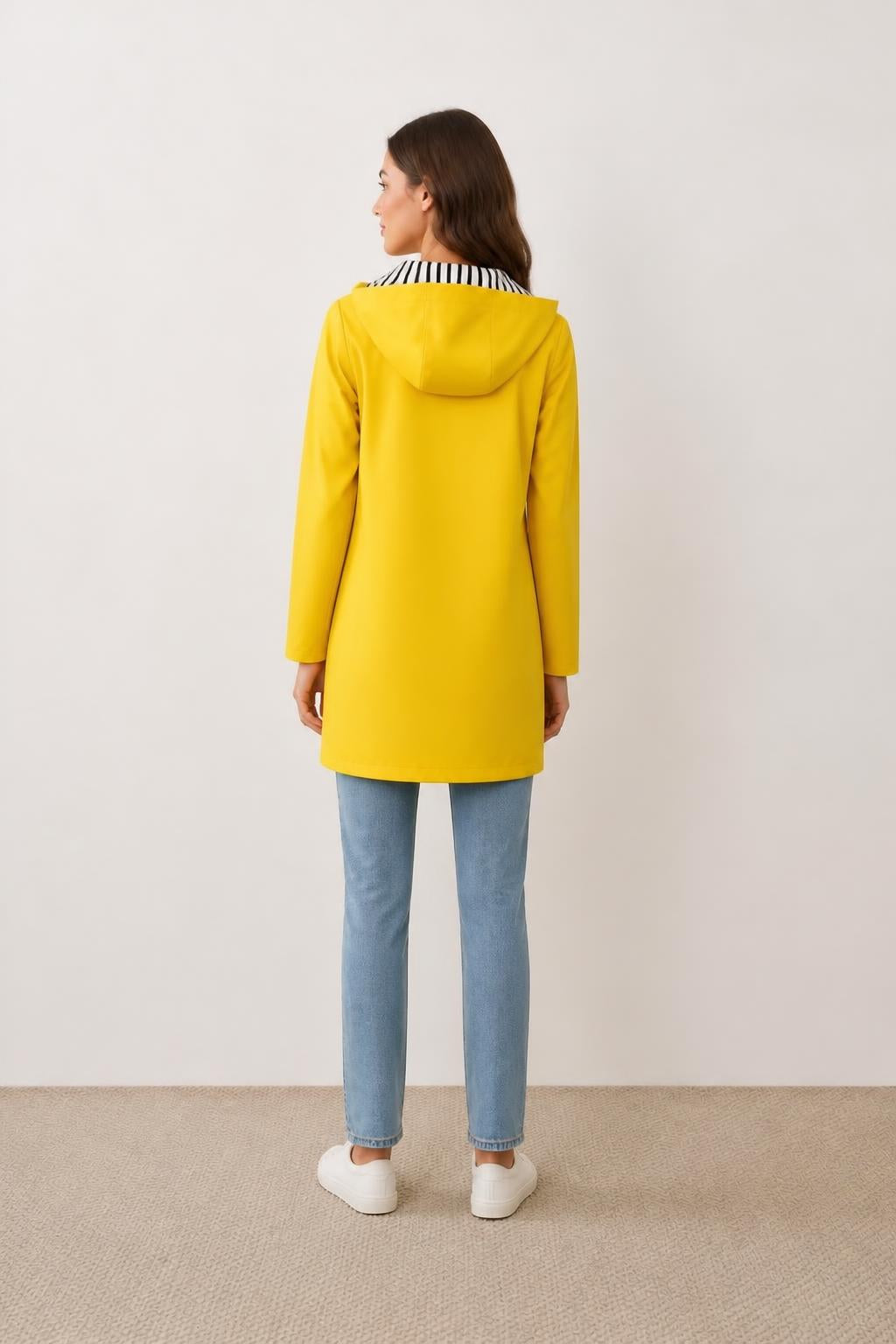 Evelyn | Trench Coat with Hood, Mid-Length Casual with Zip - back view