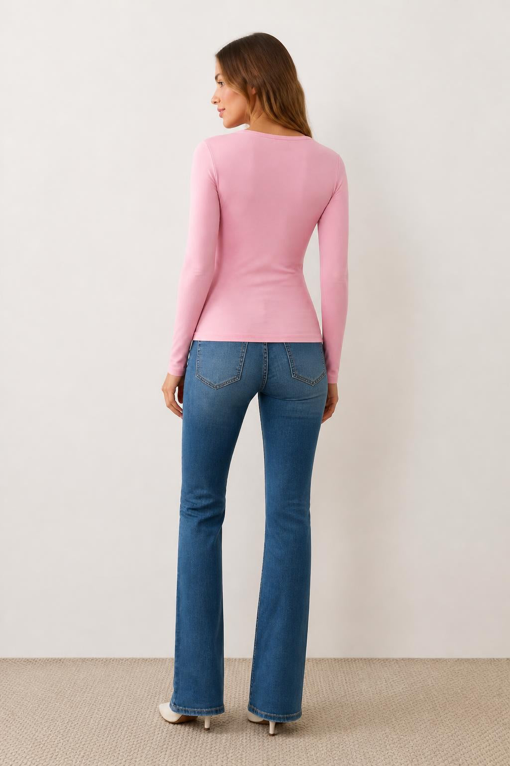 Charlotte | V Neck T Shirt Women, Long Sleeve - back view