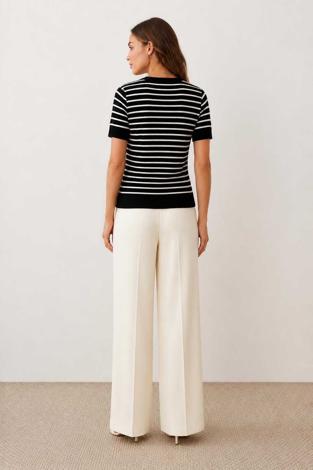Emma | Ladies Striped Shirt, Elegant V-Neck Tee - back view