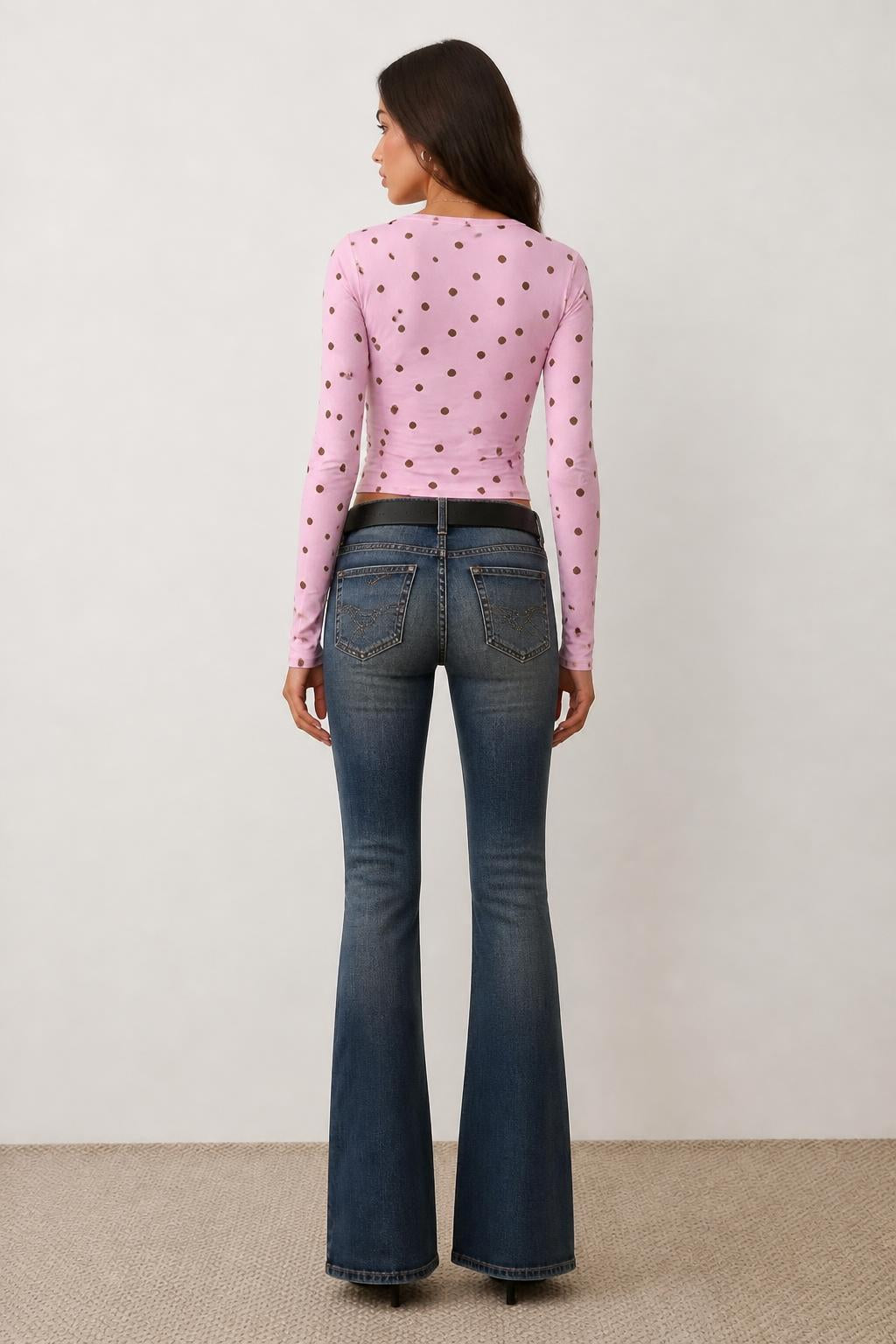 Amelia | Polka Dot Top, V-Neck in Retro Cute Style - back view