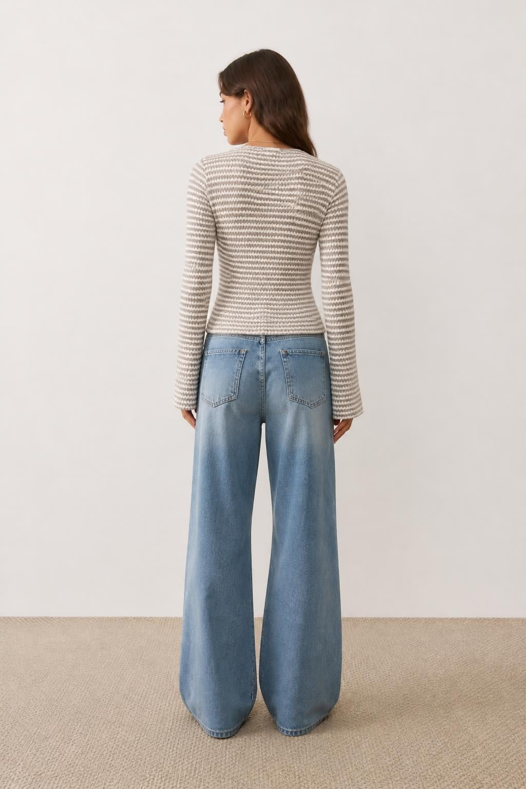 Isabella | Striped Long Sleeve, Casual Round Neck Tee for Women - back view