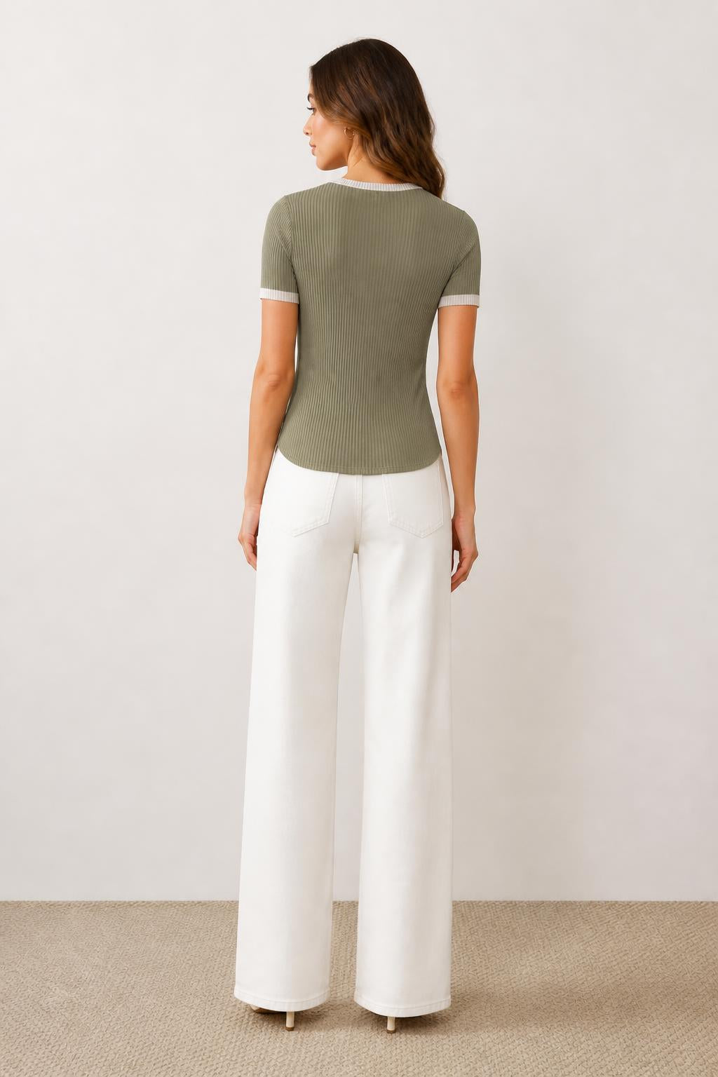 Sofia | Short Sleeve Tops Women, Solid Tee with Medium Stretch - back view