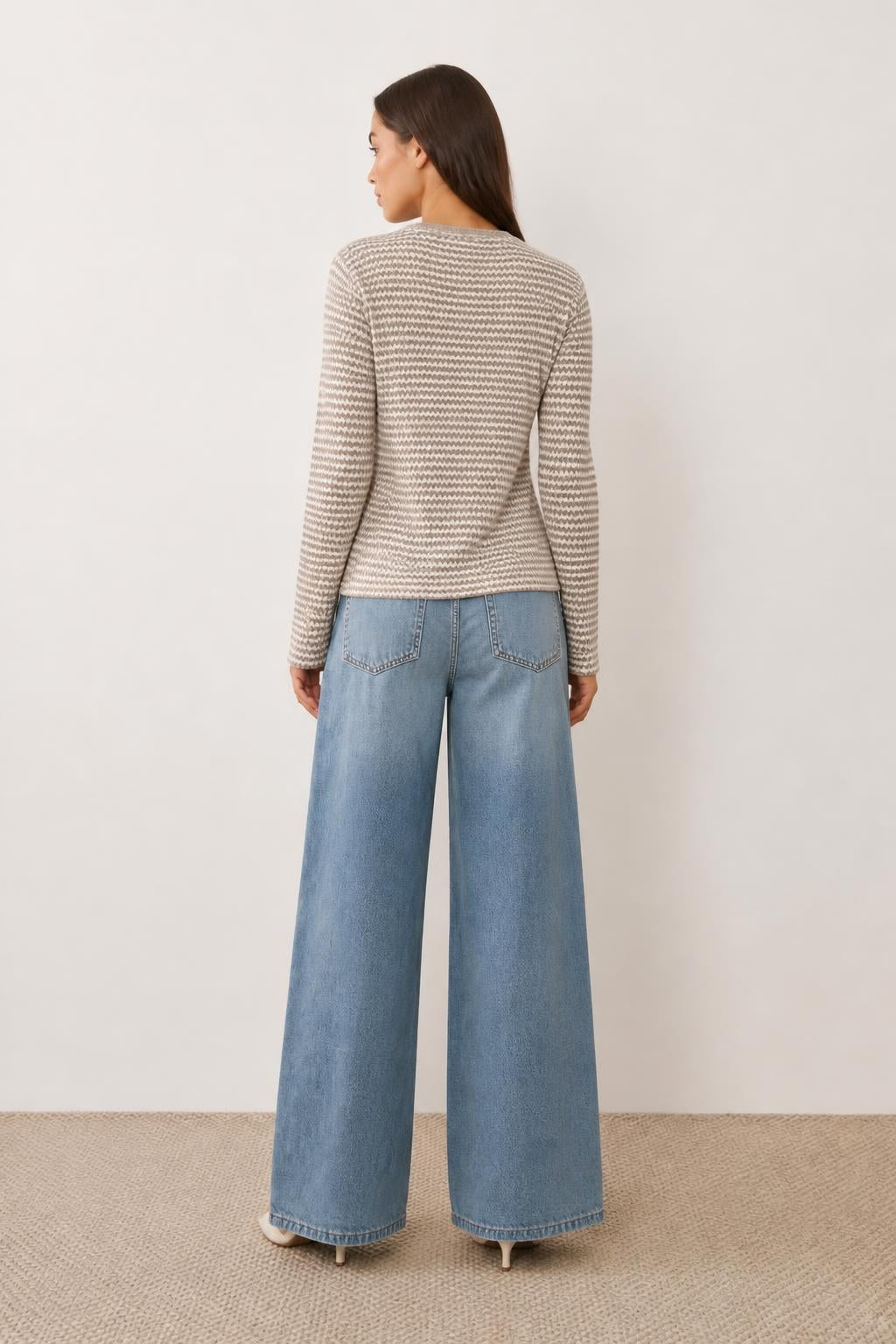 Amelia | Women's Long Sleeve T Shirt, Striped Relaxed Crew Neck for Fall - back view