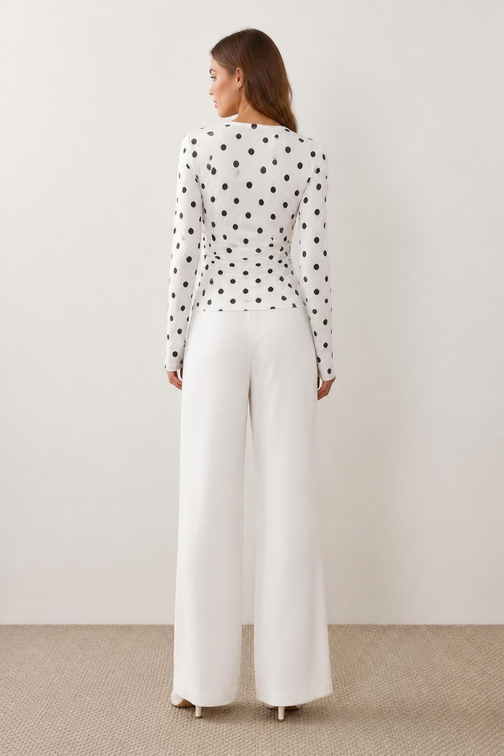 Sophia | Polka Dot Shirts, Colorblock Asymmetric Long Sleeve Crewneck - back view