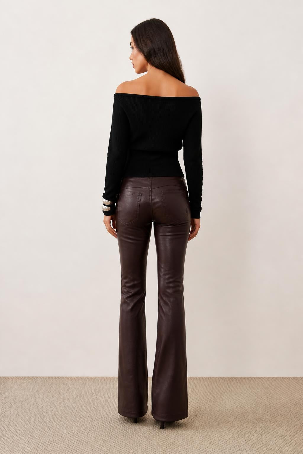 Mia | Off Shoulder Long Sleeve Top, Ribbed for Women - back view