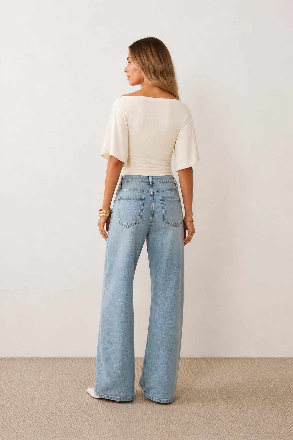 Eliana | Batwing Top, Elegant Jacquard with Cinched Waist - back view