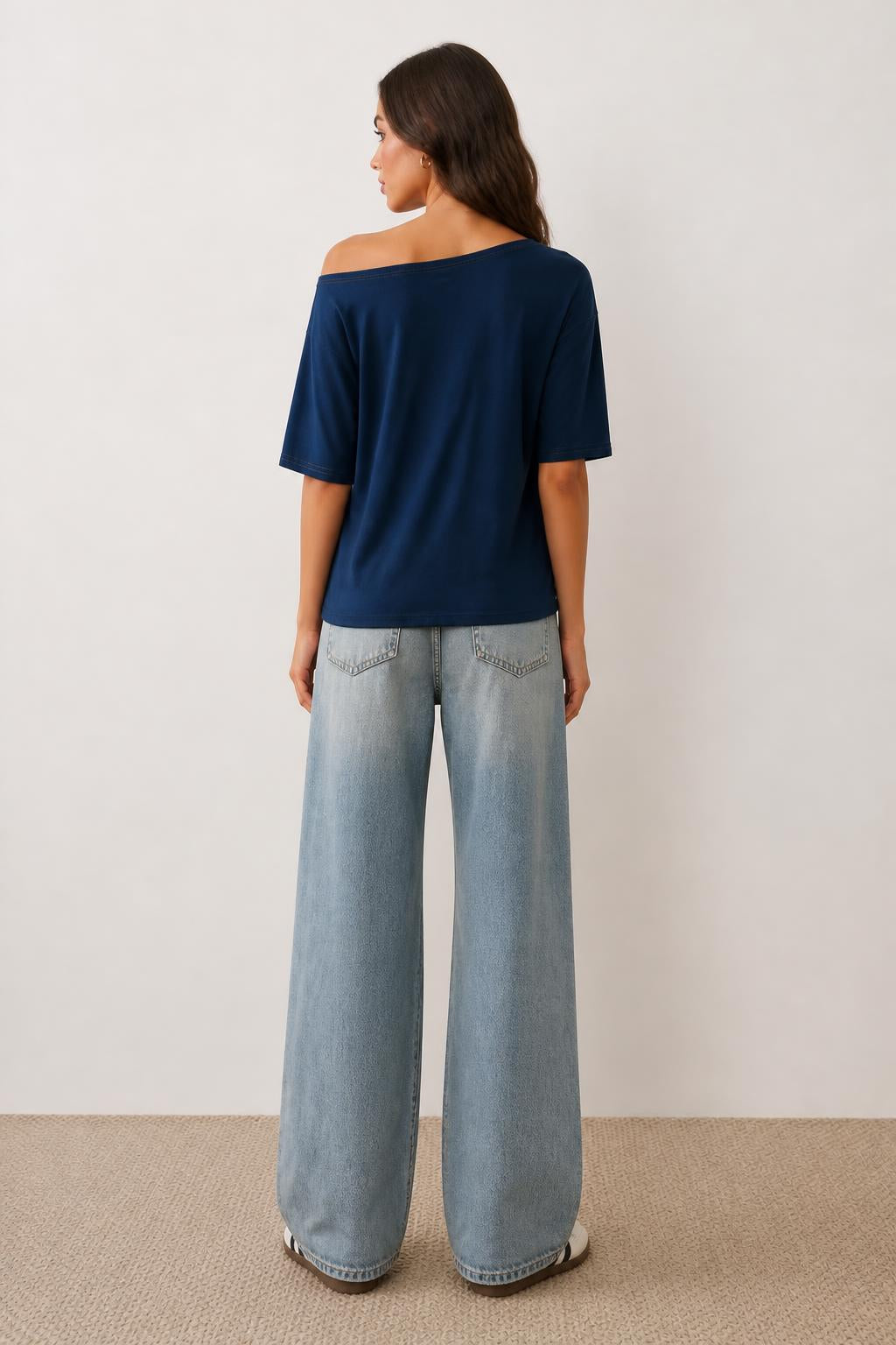 Mia | Leopard Print Shirt, Minimalist Round Neck Tee - back view
