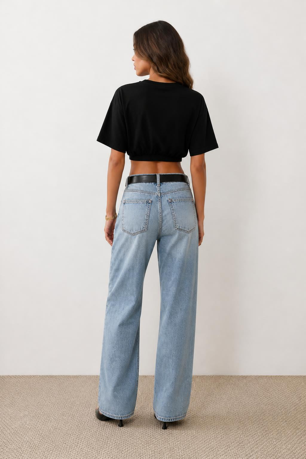 Evelyn | Cropped T Shirt, Oversized Solid with Dropped Shoulders - back view