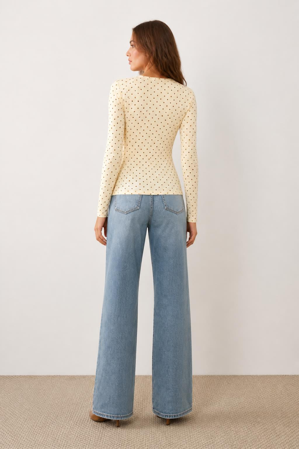 Olivia | Polka Dot Top, Long-Sleeve Cropped Stretch Fit - back view