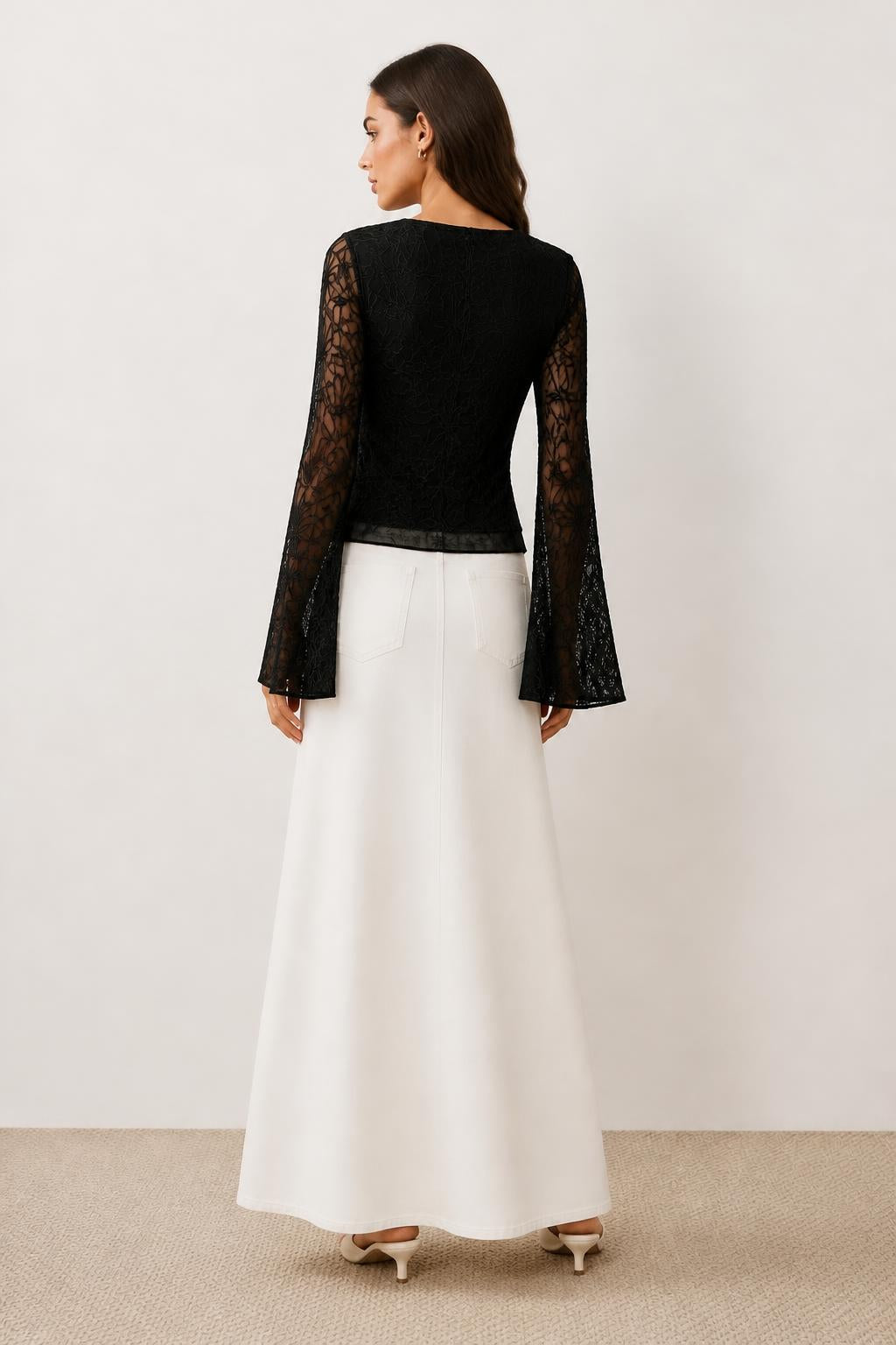 Charlotte | Bell Sleeve Top, Relaxed Fit T-Shirt with Flared Sleeves - back view