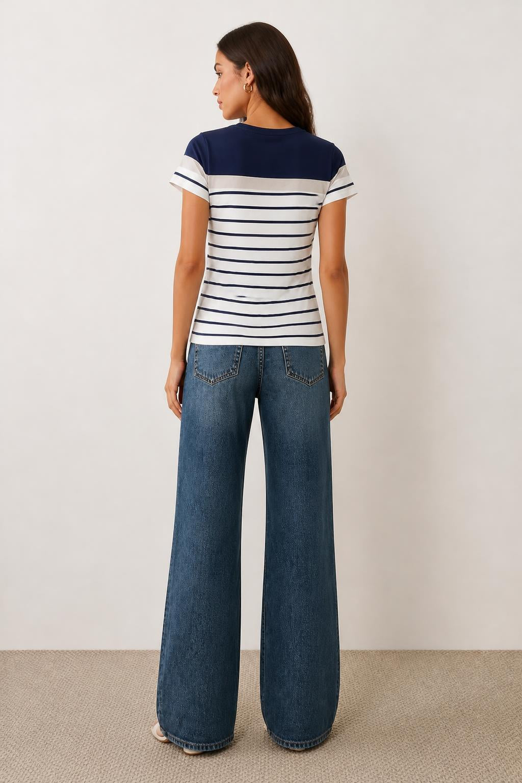 Mia | Ladies Striped Shirt, Short-Sleeve T-Shirt - back view