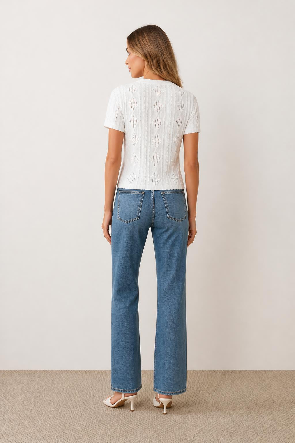 Isabella | Womens T Shirts, Jacquard Crewneck Short Sleeve Tee - back view