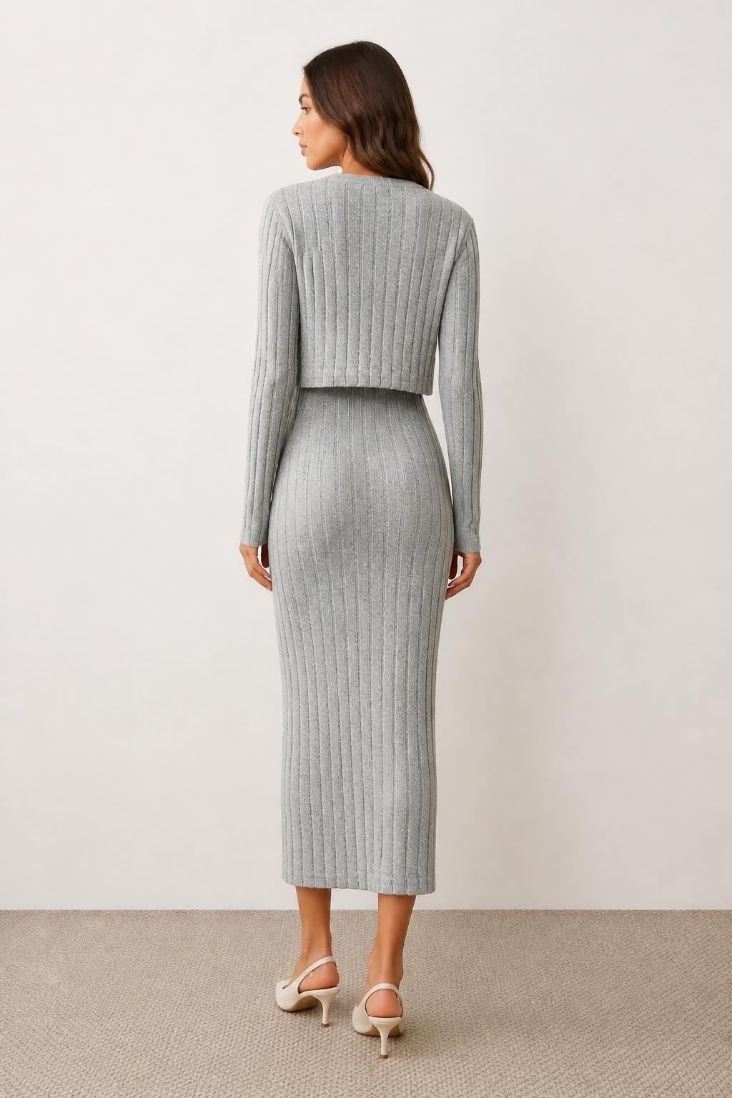 Charlotte | Knit Dress, Ribbed Dress Set - back view