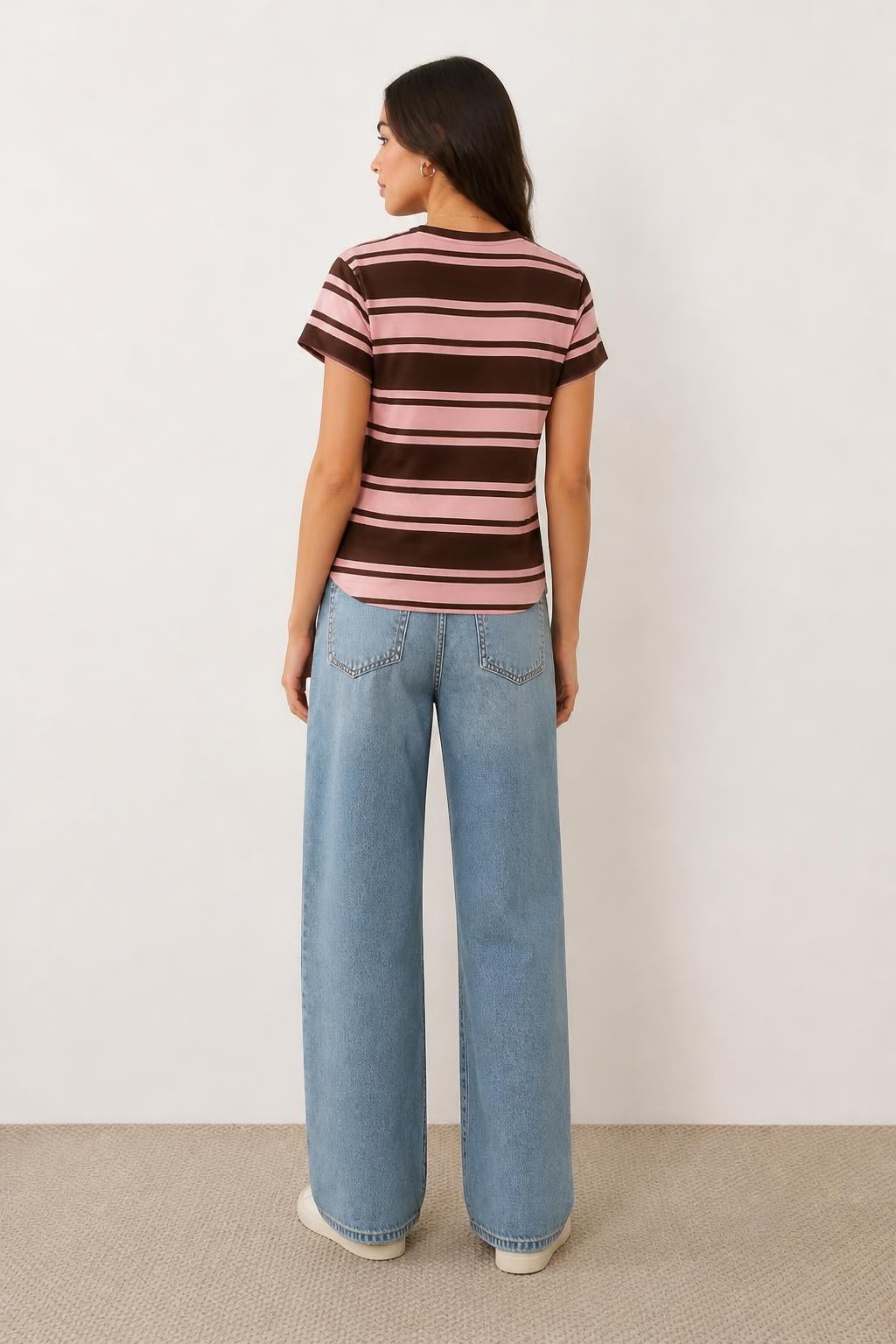 Olivia | Striped T Shirt, Slim Short-Sleeve Tee - back view