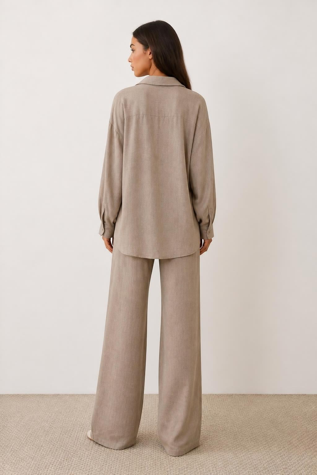 Amelia | Pant Set, Elegant Long-Sleeve Shirt and Pants - back view