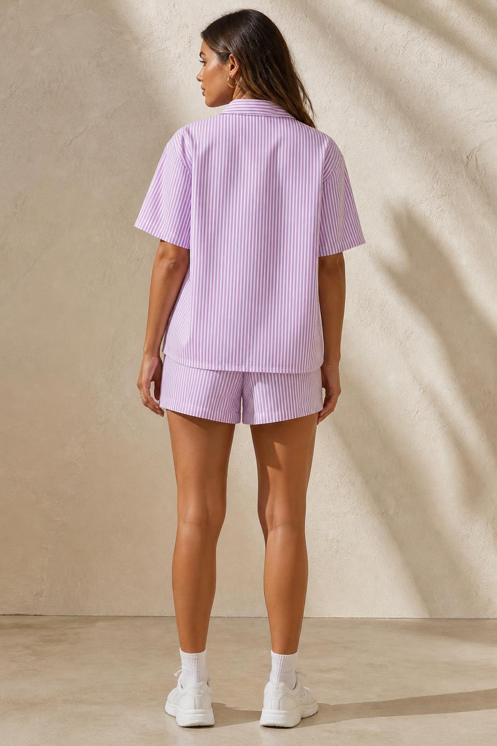 Evelyn | Short Sets for Women, 3-Piece Striped Cami Top & Tied Shorts - back view