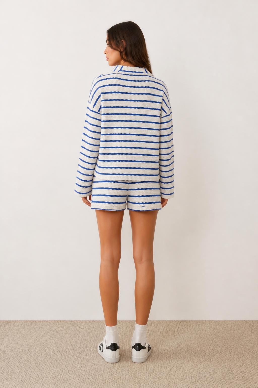 Olivia | Two Piece Set, Colorblock with Striped Polo Collar - back view