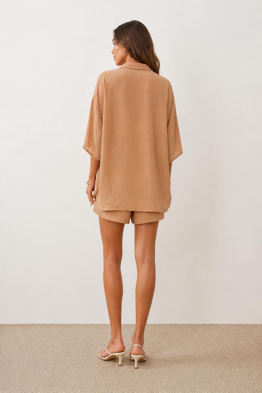 Mia | Summer Outfits Women, Vintage Relaxed 3-Piece Shirt, Tank & Shorts - back view