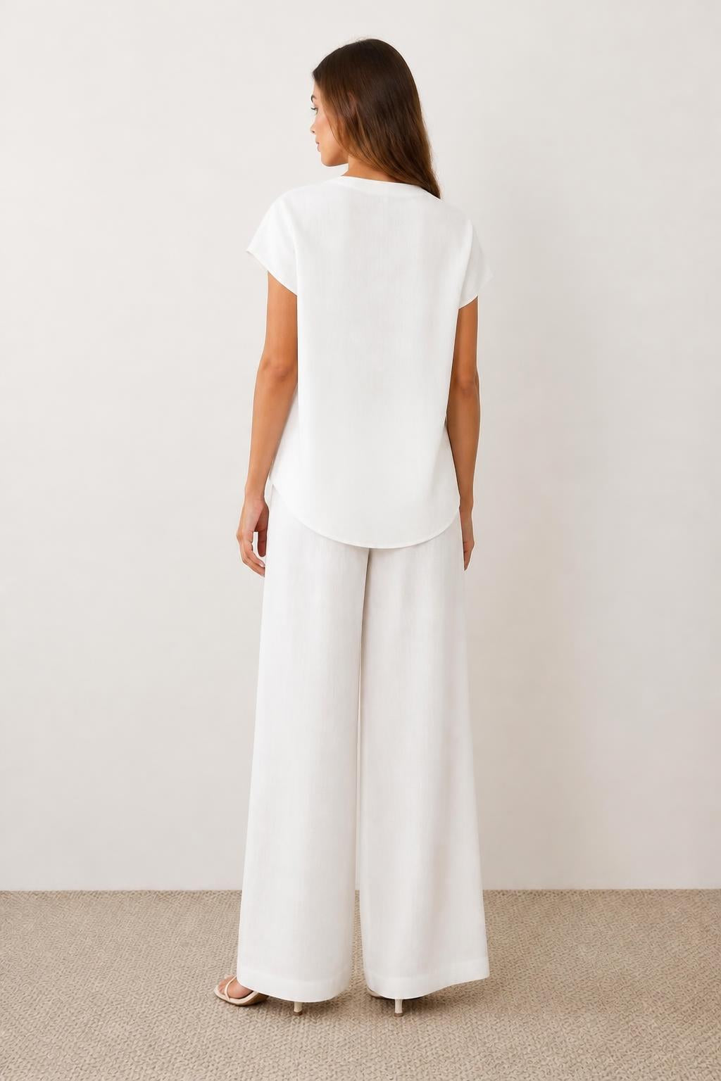 Sofia | Ladies Two Piece Set, Loose-Fit with Stand-Collar Shirt - back view