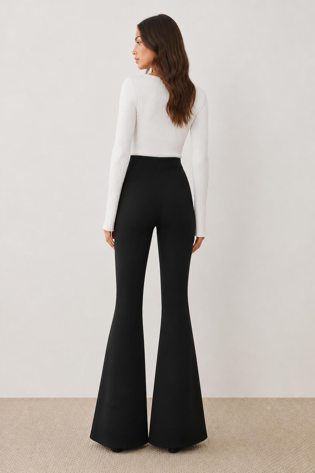 Charlotte | Flare Pants, Solid High-Waisted for Women - back view